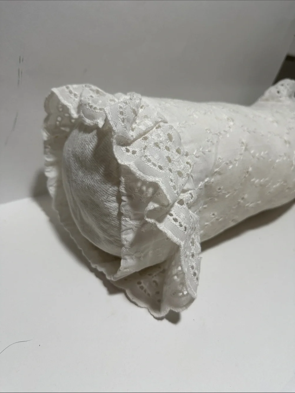 Vintage Cottagecore Lace & Crochet Doily Bundle Eyelet Ruffle Bolster Pillow Set